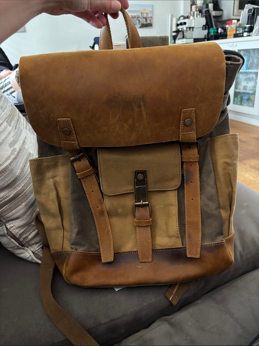 Canvas & Leather Rucksack Backpack in Brown and tan vintage *like* James Leather